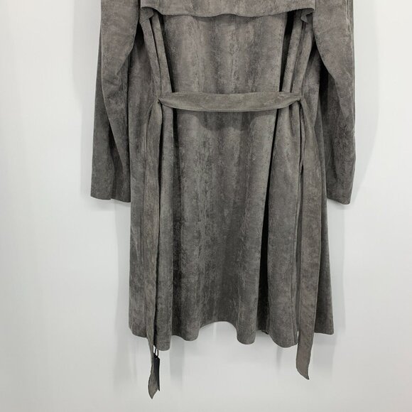 BlankNYC Trench Coat Gray Faux Suede Belted Open Front - Picture 10 of 10